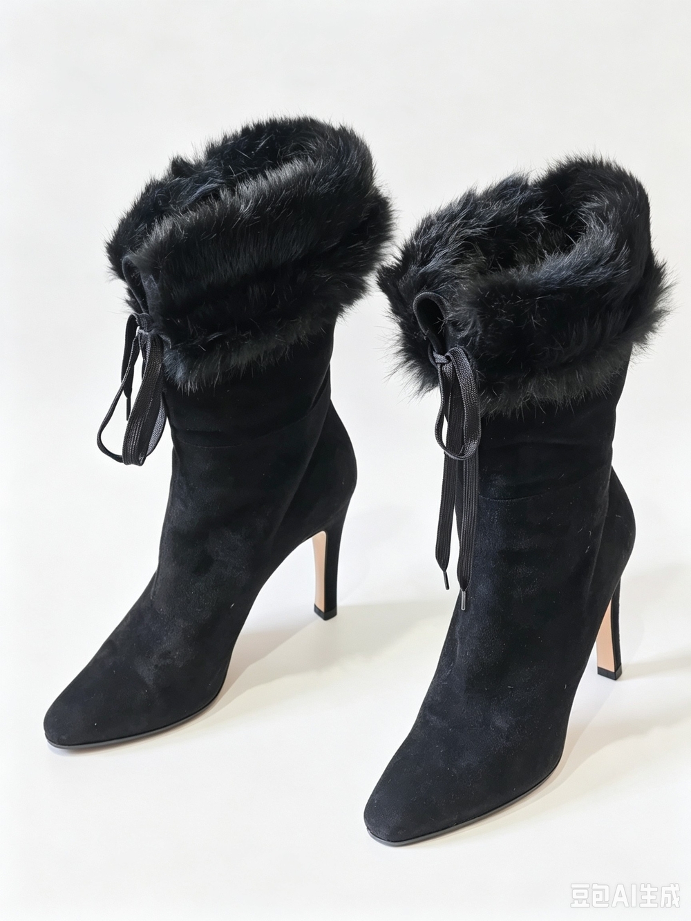 Gucci Black Fox-Fur Trim Stiletto Ankle Boots